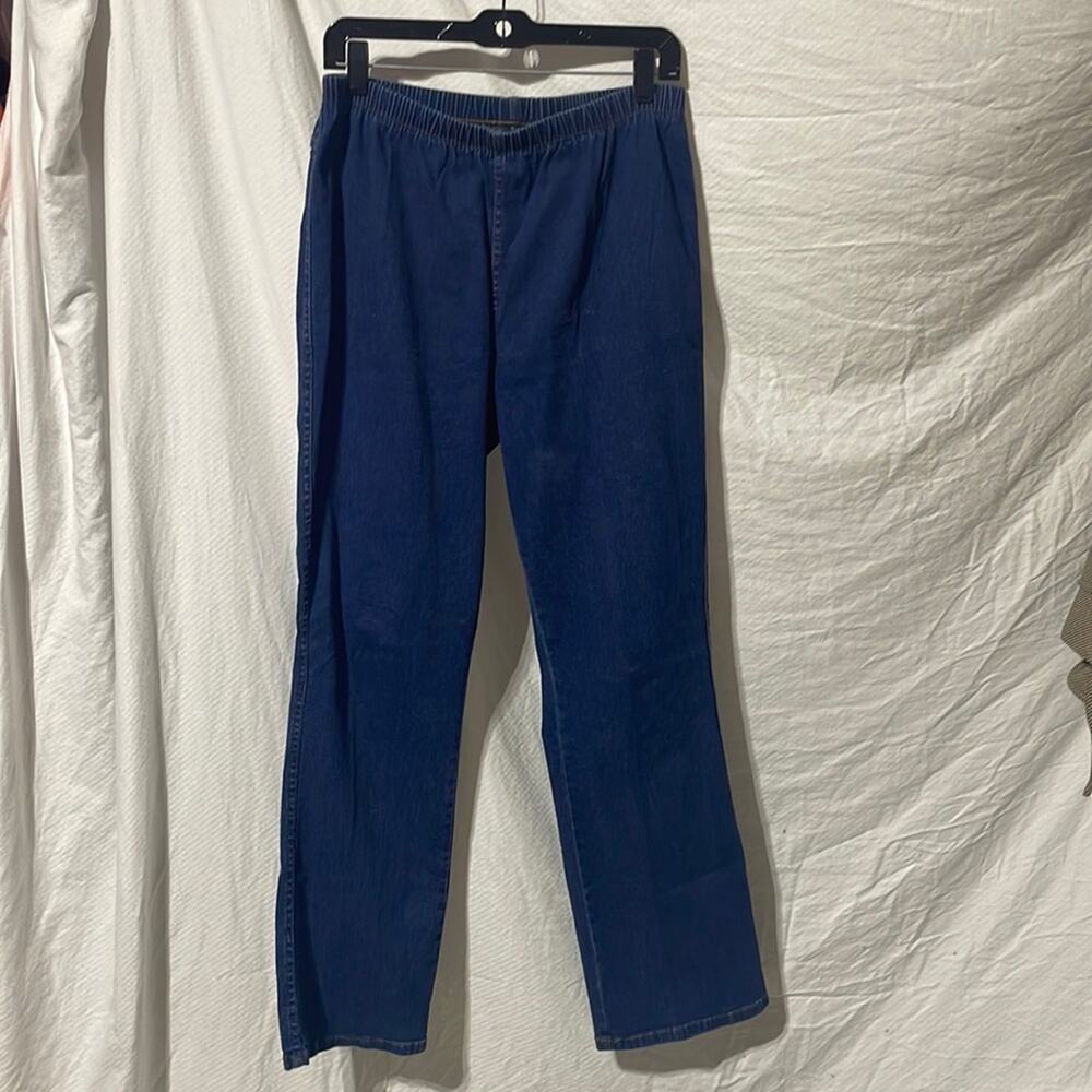 Kayo large elastic waste pull on style blue straight leg jean cotton spandex euc